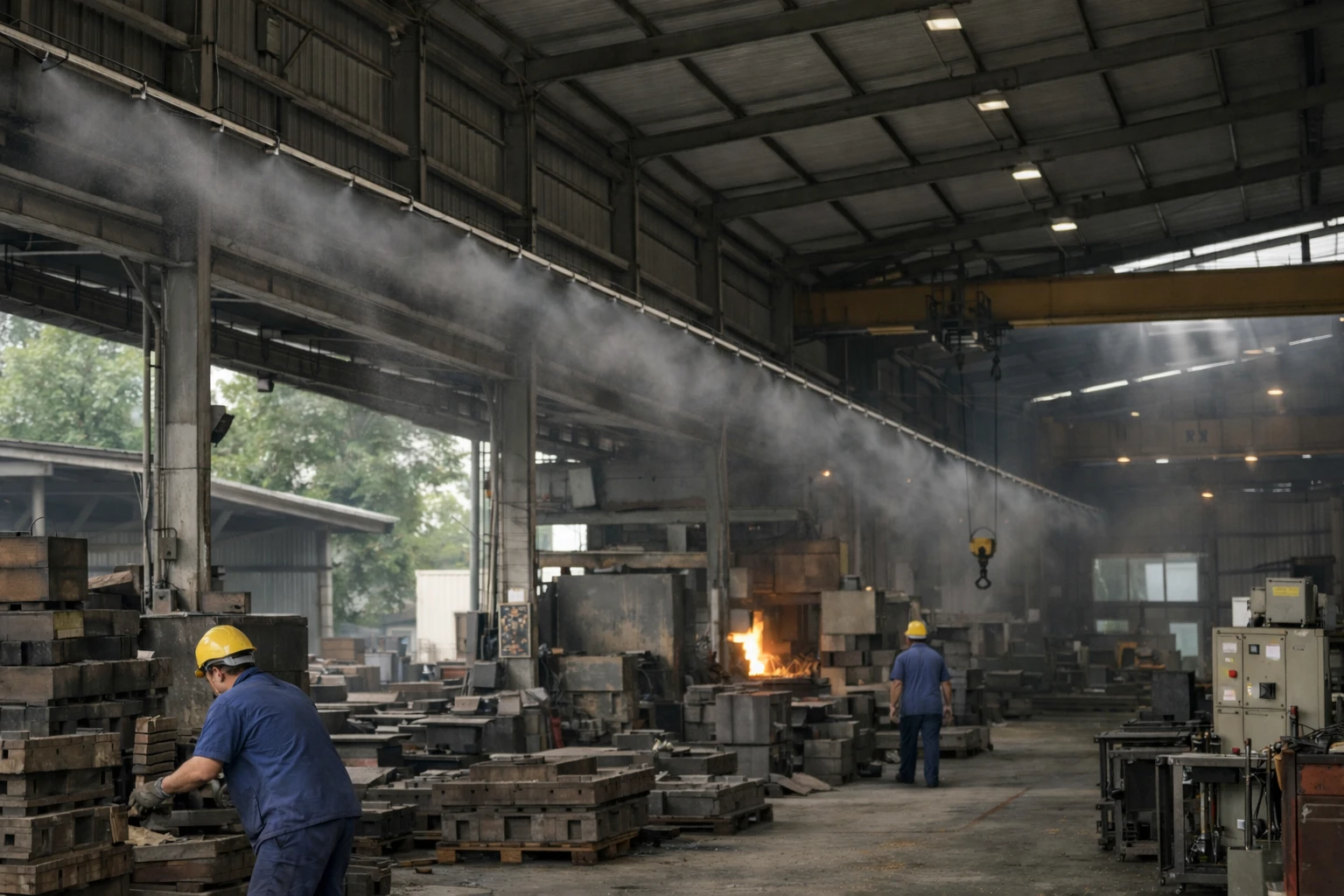 High-temperature worksite cooling with industrial misting to reduce heat stress risk
